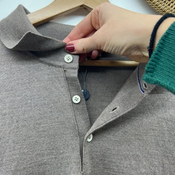 NEW $278 Jack Victor Taupe Brown Collared Long Sleeve Polo Sweater Mens XL - Picture 6 of 9